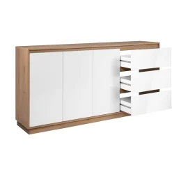 Buffet 3 portes 3 tiroirs décor bois et blanc ALVA