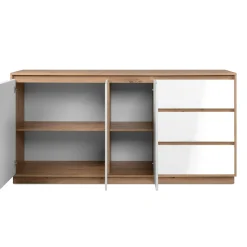 Buffet 3 portes 3 tiroirs décor bois et blanc ALVA