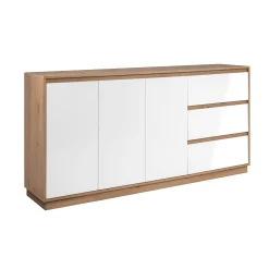 Buffet 3 portes 3 tiroirs décor bois et blanc ALVA