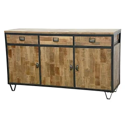 Buffet 3 portes, 3 tiroirs en Hévéa recyclé naturel et métal 150x45x85cm LOFT