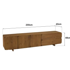 Buffet 3 portes 2 tiroirs 200x48cm en bois de teck recyclé SWING