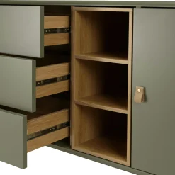 Buffet 1 porte 3 tiroirs bois vert nature GUILIN
