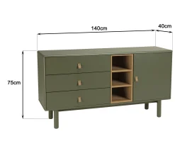 Buffet 1 porte 3 tiroirs bois vert nature GUILIN