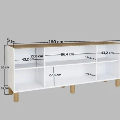 Buffet salle à manger blanc avec plateau effet noyer VAREN