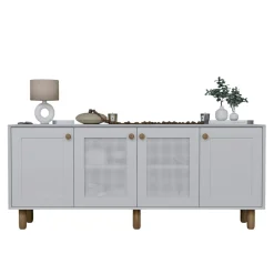 Buffet salle à manger blanc avec détail cannage VAREN