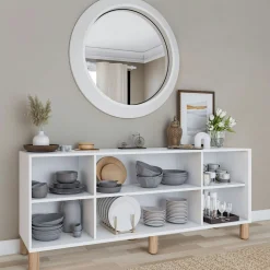 Buffet salle à manger blanc avec détail cannage VAREN