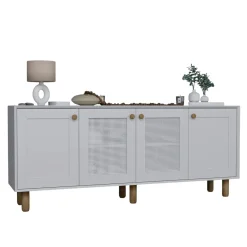Buffet salle à manger blanc avec détail cannage VAREN