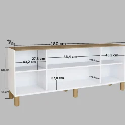 Buffet salle à manger blanc, cannage et effet noyer VAREN