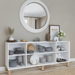 Buffet salle à manger blanc moderne, 4 portes cannage VAREN