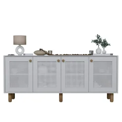 Buffet salle à manger blanc moderne, 4 portes cannage VAREN