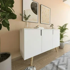 Buffet salle à manger blanc à poignées intégrées MARFA