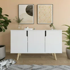 Buffet salle à manger blanc à poignées intégrées MARFA