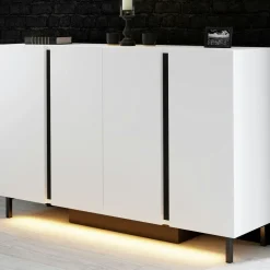 Buffet salle à manger blanc 4 portes LED AURA