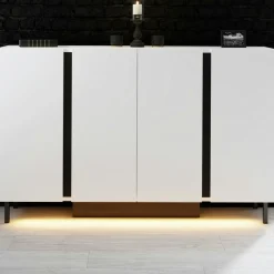 Buffet salle à manger blanc 4 portes LED AURA