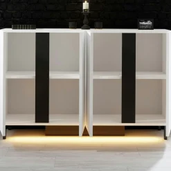 Buffet salle à manger blanc 4 portes LED AURA