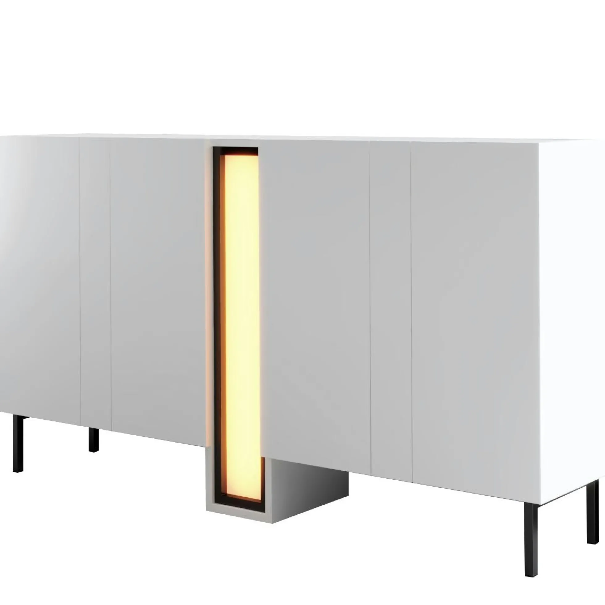 Buffet salle à manger blanc 4 portes colonne LED AURA
