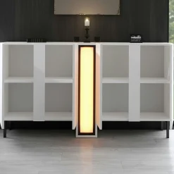Buffet salle à manger blanc 4 portes colonne LED AURA