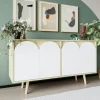 Buffet salle à manger effet bois 4 portes courbes blanches VAREN
