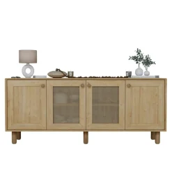 Buffet salle à manger moderne effet bois détail cannage VAREN