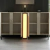 Buffet salle à manger 4 portes décor travertin colonne LED AURA
