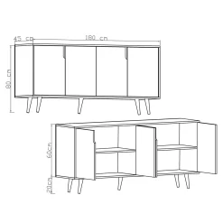 Buffet salle à manger 4 portes grises et effet bois MARFA