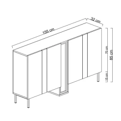 Buffet salle à manger 4 portes gris colonne LED AURA