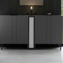 Buffet salle à manger 4 portes gris colonne LED AURA