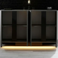 Buffet salle à manger 4 portes LED gris foncé AURA