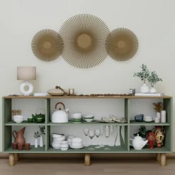 Buffet salle à manger vert sauge, plateau effet bois VAREN