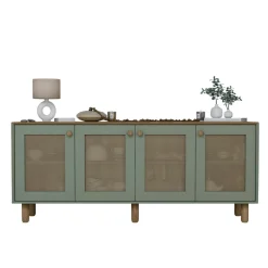 Buffet salle à manger vert sauge, 4 portes cannage VAREN