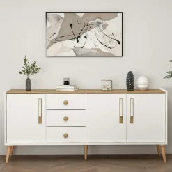 Buffet scandinave blanc et effet bois avec 3 tiroirs MARFA