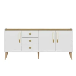 Buffet scandinave blanc et effet bois avec 3 tiroirs MARFA