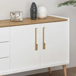 Buffet scandinave blanc et effet bois avec 3 tiroirs MARFA