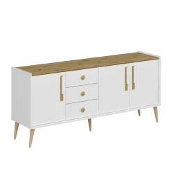 Buffet scandinave blanc et effet bois avec 3 tiroirs MARFA