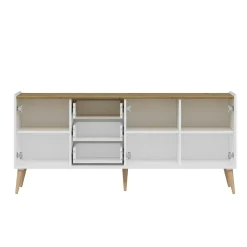 Buffet scandinave blanc et effet bois avec 3 tiroirs MARFA