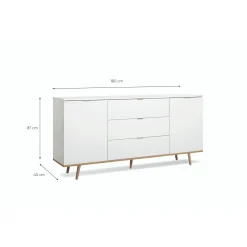 Buffet scandinave blanc 2 portes 3 tiroirs ALVA