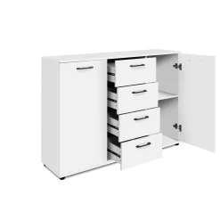 Buffet étroit blanc 2 portes 4 tiroirs ALVA
