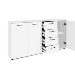 Buffet étroit blanc 3 portes 4 tiroirs ALVA