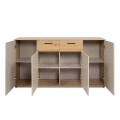 Buffet étroit décor bois et beige 4 portes ALVA