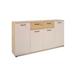 Buffet étroit décor bois et beige 4 portes ALVA