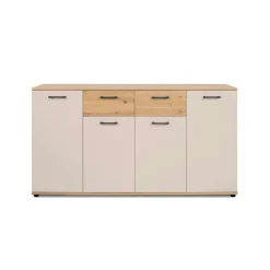 Buffet étroit décor bois et beige 4 portes ALVA