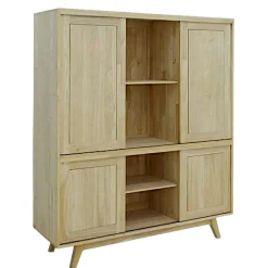 Buffet Vaisselier Hévéa 4 portes coulissantes 130x42x154cm SIXTIES