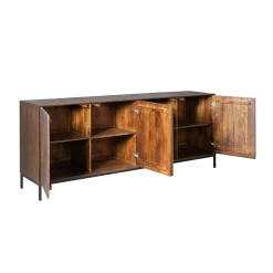 Buffet vintage bois brun 4 portes rainurées CORTINA