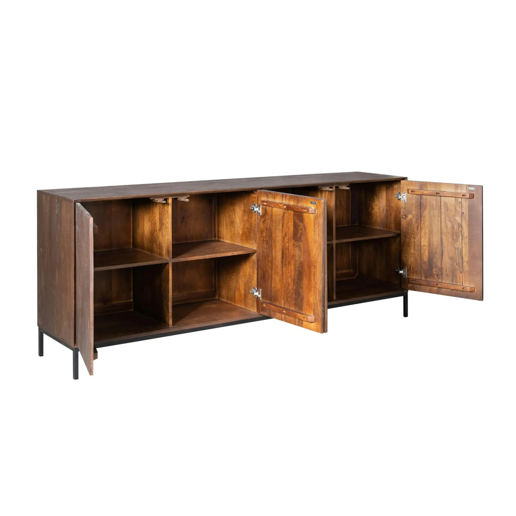Buffet vintage bois brun 4 portes rainurées CORTINA