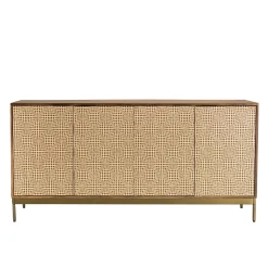 Buffet vintage manguier 4 portes motifs losanges pieds métal doré KANHA