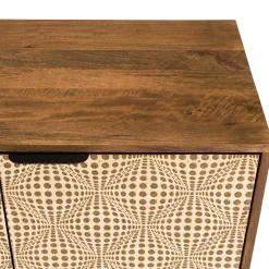 Buffet vintage manguier 4 portes motifs losanges pieds métal doré KANHA
