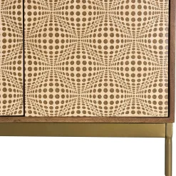Buffet vintage manguier 4 portes motifs losanges pieds métal doré KANHA