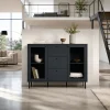 Buffet vitrine bleu sombre 2 portes 3 tiroirs RAVEN