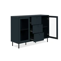 Buffet vitrine bleu sombre 2 portes 3 tiroirs RAVEN