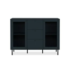 Buffet vitrine bleu sombre 2 portes 3 tiroirs RAVEN